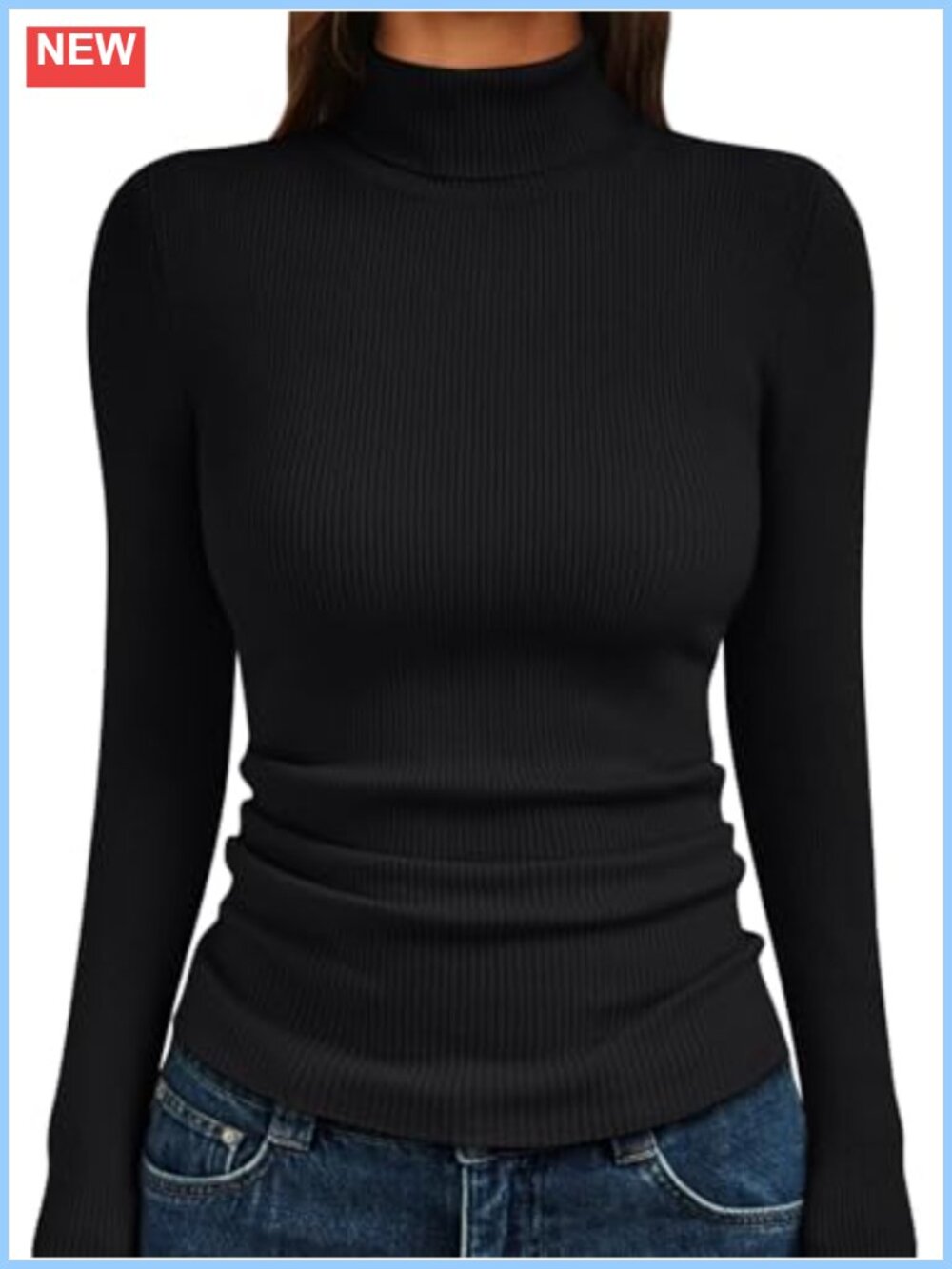 Turtleneck Ribbed Pullover Sweater Long Sleeve Casual Winter Top